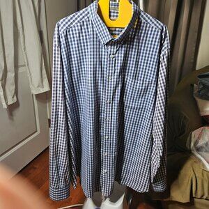 The Foundry Men's Blue & White Plaid Button-Down Shirt 3XLT Cotton Polyester